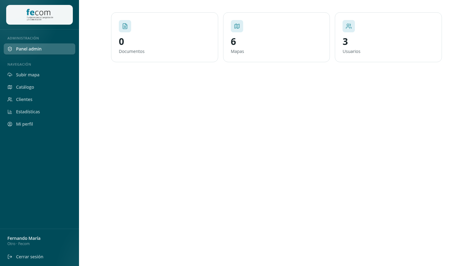 Panel de administración Fecom